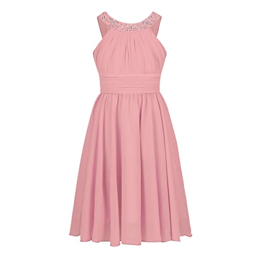 CHICTRY Mädchen Kleider Festlich Ärmellos Spitze Strass Hochzeitskleid Festzug Kinder Urlaub Prinzessin Kleid Abendkleid Geburtstag Chiffon Süß Rosa 140 von CHICTRY