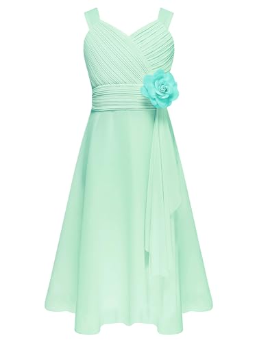 CHICTRY Mädchen Kleider Festlich Hochzeit Partykleid Chiffon Festzug Kinder Brautjungfer Kleider Kinderkleider Gr. 104 116 128 140 152 164 D Minzgrün 146-152 von CHICTRY