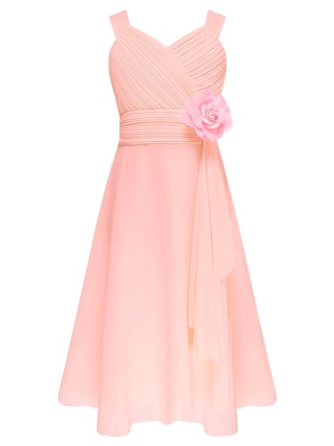 CHICTRY Mädchen Kleider Festlich Hochzeit Partykleid Chiffon Festzug Kinder Brautjungfer Kleider Kinderkleider Gr. 104 116 128 140 152 164 D Rosa 122-128 von CHICTRY