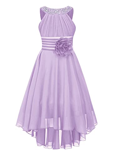 CHICTRY Kinder Mädchen Kleider Hochzeit Neckholder Partykleid Strass Glitzer Abendkleid Vorne Kurz Hinten Lang Geburtstag Party Streetwear Lavendel 158-164 von CHICTRY