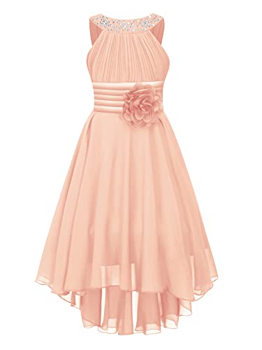 CHICTRY Mädchen Kleider Festlich Hochzeit Partykleid Chiffon Festzug Kinder Brautjungfer Kleider Kinderkleider Gr. 104 116 128 140 152 164 G Rosa 146-152 von CHICTRY