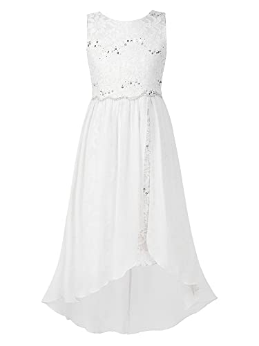 CHICTRY Mädchen Kleider Festlich Hochzeit Partykleid Chiffon Festzug Kinder Brautjungfer Kleider Kinderkleider Gr. 104 116 128 140 152 164 Z Elfenbein 146-152 von CHICTRY