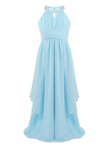 CHICTRY Mädchen Kleider Hochzeit Festlich Pailletten Prinzessin Kostüm Ärmellos Partykleid Glitzer Abendkleid Neckholder Festkleid Party Geburtstag Hellblau 158-164 von CHICTRY