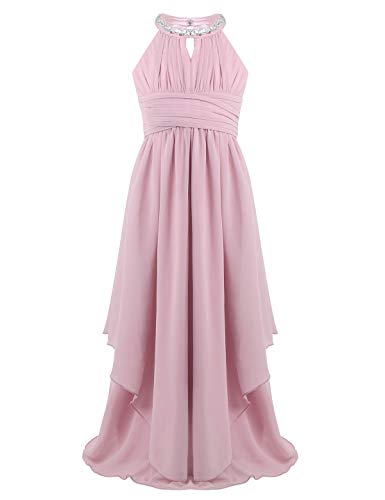 CHICTRY Mädchen Kleider Hochzeit Festlich Pailletten Prinzessin Kostüm Ärmellos Partykleid Glitzer Abendkleid Neckholder Festkleid Party Geburtstag Rosa 158-164 von CHICTRY