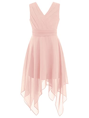 CHICTRY Mädchen Kleider Hochzeit Kinder Ärmellos Kommunionkleid V-Ausschnitt Partykleid A Linien Sommerkleid Mit Asymetrisch Rock Festzug Rosa 170-176 von CHICTRY