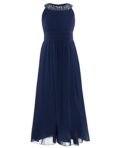 CHICTRY Mädchen Kleider Festlich Hochzeit Prinzessin Kleid Sommer Lang Ärmellos Partykleid Abendkleid Festkleid Blumenmädchenkleid Gr. 104 116 128 140 152 164 Dunkel Marine 164 von CHICTRY