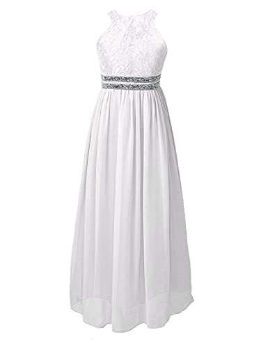 CHICTRY Mädchen Kleider Festlich Hochzeti Prinzessin Kleid Sommer Lang Ärmellos Partykleid Abendkleid Festkleid Blumenmädchenkleid Gr. 104 116 128 140 152 164 Weiß Mit Spitze 128 von CHICTRY