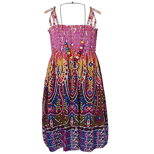 CHICTRY Mädchen Bohemien Kleider Ärmellos Sommerkleid Sonnenkleid Boho Strandkleid Stretch Hohe Taille Freizeit Kleid mit Halskette Prinzessin Partykleid Gr. 104-152 Lila 140-152 von CHICTRY