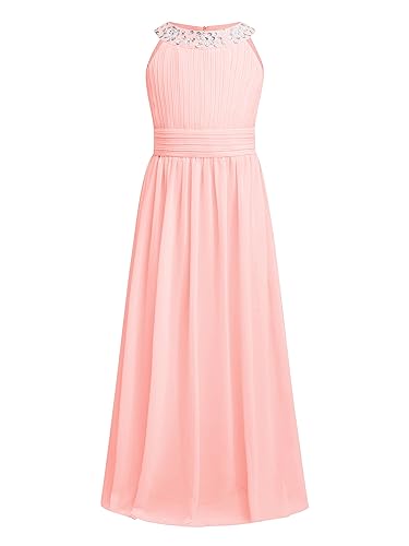 CHICTRY Mädchen Kleider Festlich Hochzeti Prinzessin Kleid Sommer Lang Ärmellos Partykleid Abendkleid Festkleid Blumenmädchenkleid Gr. 104 116 128 140 152 164 A_Perle Rosa 140 von CHICTRY