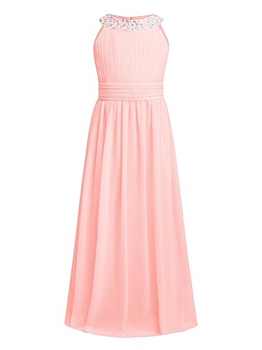 CHICTRY Mädchen Kleider Festlich Hochzeit Prinzessin Kleid Sommer Lang Ärmellos Partykleid Abendkleid Festkleid Blumenmädchenkleid Gr. 104 116 128 140 152 164 Perle Rosa 164 von CHICTRY