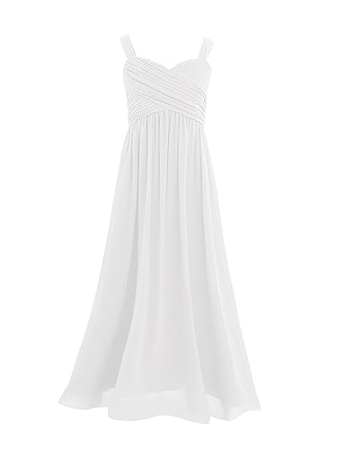 CHICTRY Mädchen Prinzessin Kleid Elegante Ärmellos Chiffon Kleid Hochzeit Brautjungfer Blumenmädchen Geburtstag Party Fasching Ballkleid Lang 4-14 Jahre Weiß 140 von CHICTRY