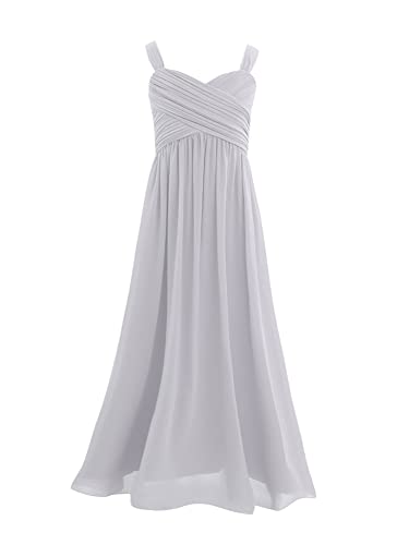 CHICTRY Mädchen Prinzessin Kleid Elegante Ärmellos Chiffon Kleid Hochzeit Brautjungfer Blumenmädchen Geburtstag Party Fasching Ballkleid Lang 4-14 Jahre Grau 152 von CHICTRY