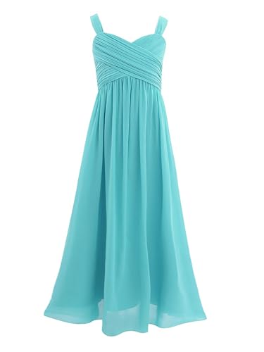 CHICTRY Mädchen Prinzessin Kleid Elegante Ärmellos Chiffon Kleid Hochzeit Brautjungfer Blumenmädchen Geburtstag Party Fasching Ballkleid Lang 4-14 Jahre Himmelblau 152 von CHICTRY