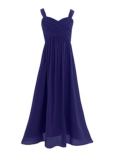 CHICTRY Mädchen Prinzessin Kleid Elegante Ärmellos Chiffon Kleid Hochzeit Brautjungfer Blumenmädchen Geburtstag Party Fasching Ballkleid Lang 4-14 Jahre Marineblau 140 von CHICTRY