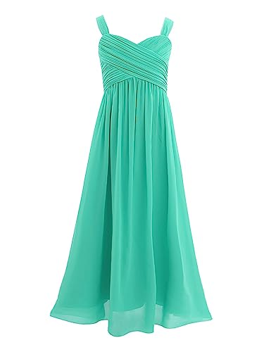 CHICTRY Mädchen Prinzessin Kleid Elegante Ärmellos Chiffon Kleid Hochzeit Brautjungfer Blumenmädchen Geburtstag Party Fasching Ballkleid Lang 4-14 Jahre Mint Grün 152 von CHICTRY