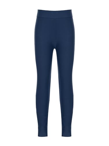 CHICTRY Mädchen Rollschuh Eiskunstlauf Strumpfhose High Waist Schlittschuhhose Eng Stretch Einfarbig Training Lange Hosen Leggings Skating Navy blau 134-140 von CHICTRY