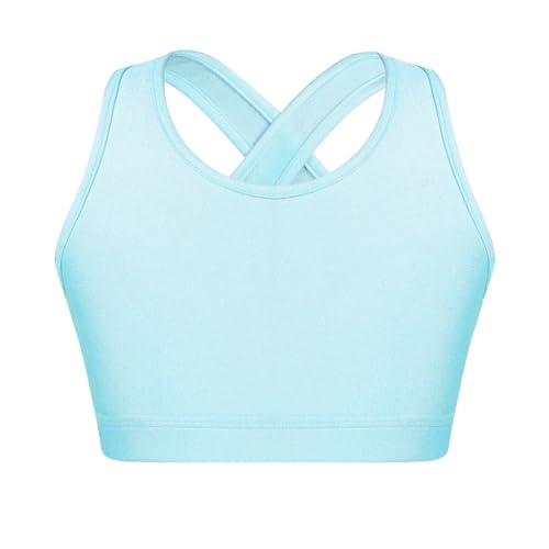 CHICTRY Mädchen Top Bauchfrei Oberteile Yoga Bustier Bralette Sport BH ohne Bügel Kinder Tank Top Ballett Tanz Unterwäsche Strech Gr. 98-164 Hellblau G 122-128 von CHICTRY