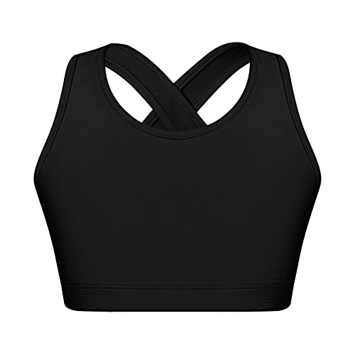 CHICTRY Mädchen Top Bauchfrei Oberteile Yoga Bustier Bralette Sport BH ohne Bügel Kinder Tank Top Ballett Tanz Unterwäsche Strech Gr. 98-164 Schwarz E 122-128 von CHICTRY