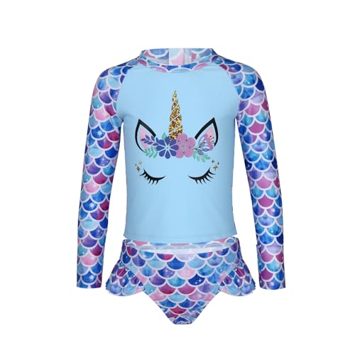 CHICTRY Mädchen Zweiteiler Badeanzug UV-Schutz Meerjungfrau Bademode Langarm Rash Guard Tankini Fischschuppen Badeshirts mit Badeslip Swimwear Gr.92-128 Bunt 110-116 von CHICTRY