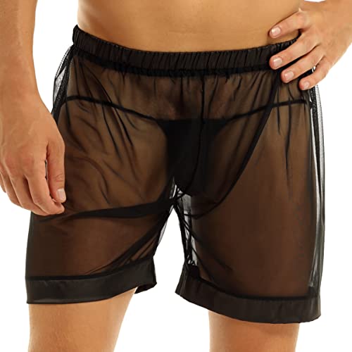 CHICTRY Mesh Shorts Herren Transparent Netzhose Sexy Kurz Strtech Trunk Shorts Sommer Unterwäsche Männer Unterhose Dessous Party Clubwear Schwarz L von CHICTRY