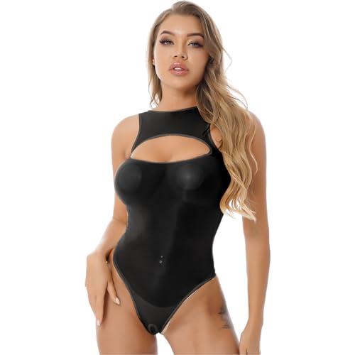 CHICTRY Nylon Body Damen Transparent Sexy Einteiler Hydrasuit Badeanzug Cut Out Oberteil Mesh Netz Teddy Unterwäsche Dessous Reizwäsche Schwarz One Size von CHICTRY