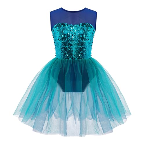 CHICTRY Ballettkleid Pailletten Kinder Mädchen Meerjungfrau Prinzessin Kostüm Festlich Ärmellos Ballett Body Tanztrikot Mit Tüllrock Für Fasching Karneval B Lake Grün 158-164 von CHICTRY