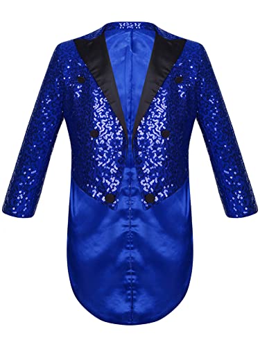 CHICTRY Pailletten Frack Kinder Junge Glitzer Sakko Button Down Jacket Reverskragen Mantel Slim Fit Hip Hop Jazz Street Dance Kleidung Disco Kostüm A_Blau 158-164 von CHICTRY