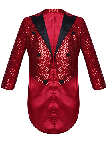 CHICTRY Pailletten Frack Kinder Junge Glitzer Sakko Button Down Jacket Reverskragen Mantel Slim Fit Hip Hop Jazz Street Dance Kleidung Disco Kostüm A_Burgundy 158-164 von CHICTRY