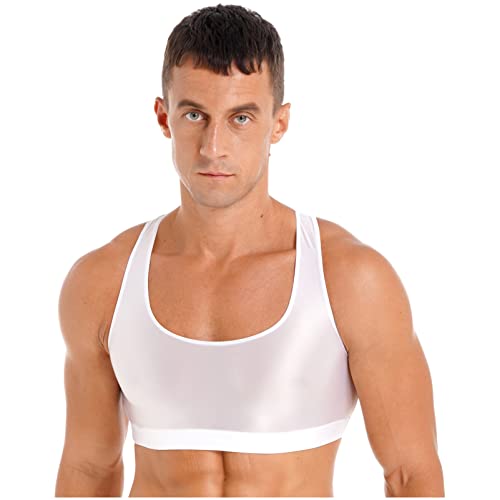 CHICTRY Racerback Sport BH Herren Ärmellos Trainingsshirt Kurz Tanktop Stretch Oberteil Mit U-Ausschnitt Öl Glänzend Sportshirt Atmungsaktiv Weiß XL von CHICTRY