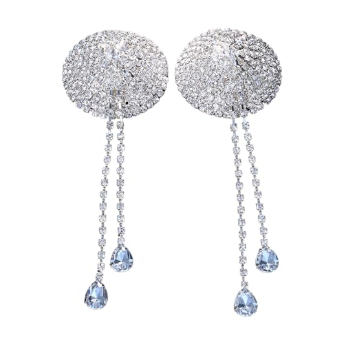 CHICTRY Damen Glänzend Strass Nippel Cover Selbstklebend Nippel Pads mit Quasten Brustwarzen Abdeckung Nippel Aufkleber Silber One Size CHICTRY Damen Glänzend Strass Nippel Cover Selbstklebend Nippel Pads mit Quasten Brustwarzen Abdeckung Nippel Aufkleber Silber One Size von CHICTRY