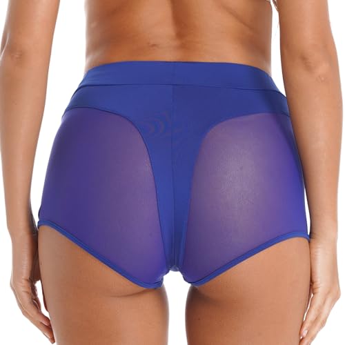 CHICTRY Shorts Damen Gym Yoga Fitness Kurze Hose Leggings Sexy Transparent Einfarbig Skinny Sportleggins Sporthose Yogahose Hotpants Laufshorts Sweatshorts Navy Blau M von CHICTRY