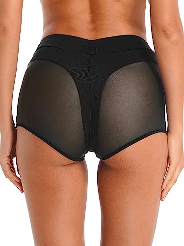 CHICTRY Shorts Damen Gym Yoga Fitness Kurze Hose Leggings Sexy Transparent Einfarbig Skinny Sportleggins Sporthose Yogahose Hotpants Laufshorts Sweatshorts Schwarz M von CHICTRY