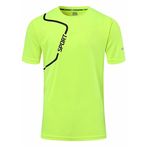 CHICTRY Sportshirt Herren Kurzarm Rundhals Laufshirt Einfarbig Schnelltrocknend Atmungsaktiv T-Shirt Trainingsshirt für Männer Fluorescent Grün B 5XL von CHICTRY