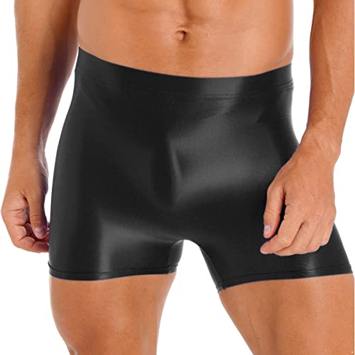 CHICTRY Stretch Shorts Herren Glossy Strumpfhose Kurz Öl Glitzer Nylon Unterwäsche Dessous Sportunterhose Sportunterwäsche Schwarz A XL von CHICTRY