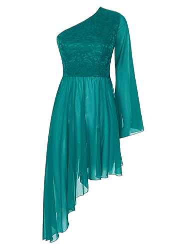 CHICTRY Tanzkleid Damen Lyrisch EIN Ausgestllte Ärmel Ballettkleid Blumenspitze Patchwork Modern Dance Kleid Mit Asymetrisch Saum Rock Tanzkostüm Grün S von CHICTRY