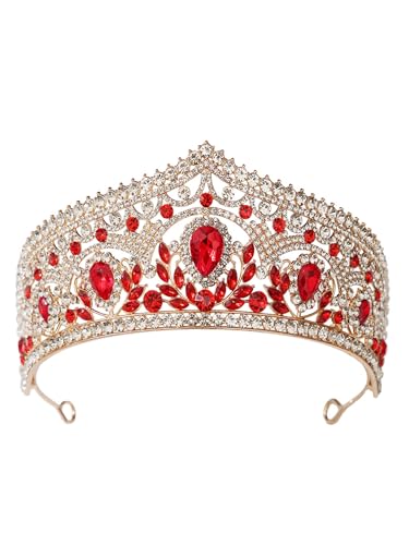 CHICTRY Tiara und Krone für Frauen Mädchen Strass Königin Tiaras Brautkrone für Hochzeit Party Gold Rot One Size von CHICTRY