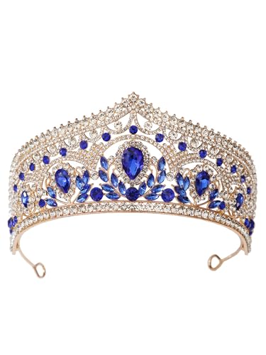 CHICTRY Tiara und Krone für Frauen Mädchen Strass Königin Tiaras Brautkrone für Hochzeit Party Königsblau One Size von CHICTRY