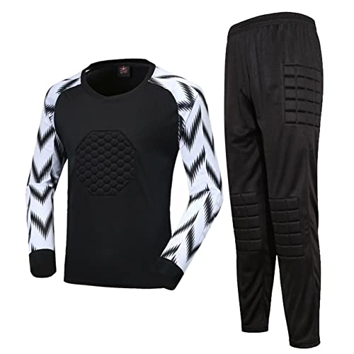 CHICTRY Torwarttrikot Set Herren Fussball Uniform Langarm Trikot Shirt Gepolsterte Kompressionsshirt Mit Torwarthose Fußballhose Auswärtstrikot Schwarz A L von CHICTRY