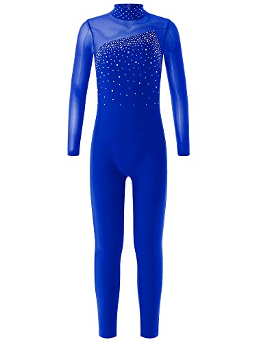 CHICTRY Turnanzug Ganzkörper Kinder Mädchen Ärmellos/Langarm Sportbody Gymnastik Strass Glitzer Gymnastikanzug Turnen Trikot Mit Cut Out Dancewear Z_Royal Blau A 134-140 von CHICTRY