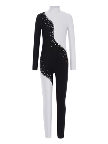 CHICTRY Turnanzug Mädchen Langarm Ganzkörper Ballettanzug Kinder Stehkragen Ballettbody Zweifarbig Patchwork Sport Overall Jumpsuit Eiskunstlauf Anzug Z Weiß 170 von CHICTRY