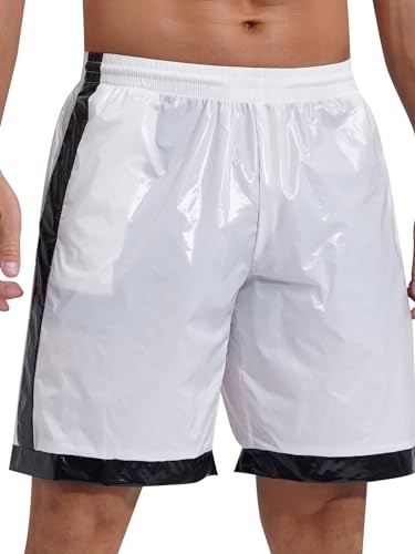 CHICTRY Wetlook Shorts Herren Locker High Waist Kurze Hose Leggings Mit Schwarz Saum Stretch Strandshorts Wasserdicht Strandhose Beachwear Elfenbein XXL von CHICTRY