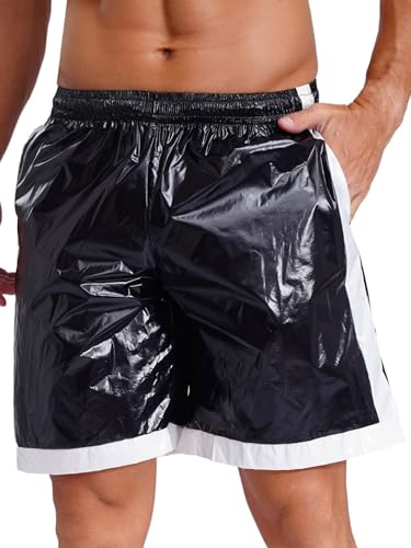 CHICTRY Wetlook Shorts Herren Locker High Waist Kurze Hose Leggings Mit Schwarz Saum Stretch Strandshorts Wasserdicht Strandhose Beachwear Schwarz XXL von CHICTRY