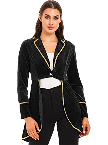 CHICTRY Zirkus Dompteur Kostüm Damen Langarm Parade Frack Jacke Garde Uniform Samt Gehrock Schwalbenschwanz Mantel Fasching Karnebal Party Verkleidung Schwarz 3XL von CHICTRY