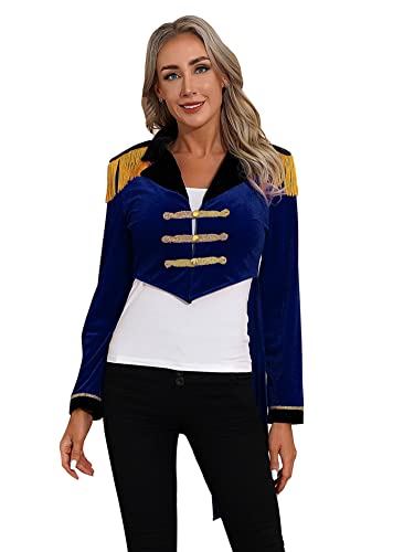 CHICTRY Zirkus Kostüm Damen Frack Jacke Langarm Fransen Quaste Anzugjacke Stehkragen Smoking Balzer Mittelalter Viktorianisch Mantel Renaissance Kostüm A_Navy blau XL von CHICTRY