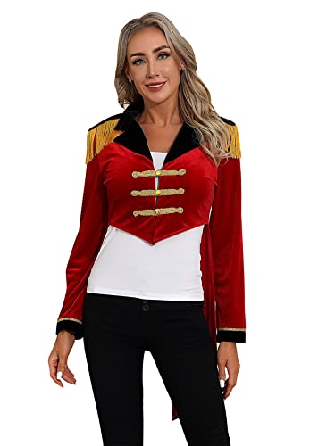 CHICTRY Zirkus Kostüm Damen Frack Jacke Langarm Fransen Quaste Anzugjacke Stehkragen Smoking Balzer Mittelalter Viktorianisch Mantel Renaissance Kostüm A_Rot XL von CHICTRY
