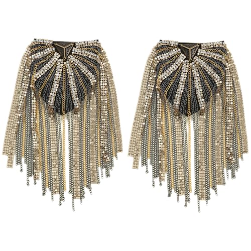 Chictry Metallkette Schulter Epauletten Abzeichen Punk Fransen Epaulette Brosche Nadeln Für Jacke Uniform Zubehör Gemischte Farben 2 Stück Einheitsgröße von CHICTRY
