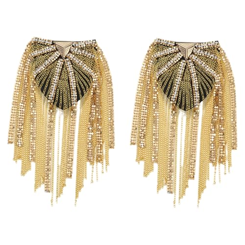 Chictry Metallkette Schulter Epauletten Abzeichen Punk Fransen Epaulette Brosche Nadeln Für Jacke Uniform Zubehör Gold 2 Stück Einheitsgröße von CHICTRY