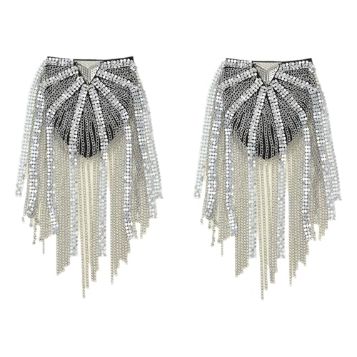 Chictry Metallkette Schulter Epauletten Abzeichen Punk Fransen Epaulette Brosche Nadeln Für Jacke Uniform Zubehör Silber 2 Stück Einheitsgröße von CHICTRY