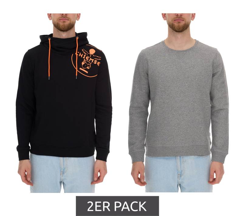 2er Pack CHIEMSEE Herren Baumwoll-Pullover Rundhals-Pullover mit farbigem Rückenprint Kapuzen-Pullover 92047217 Schwarz/Grau von CHIEMSEE