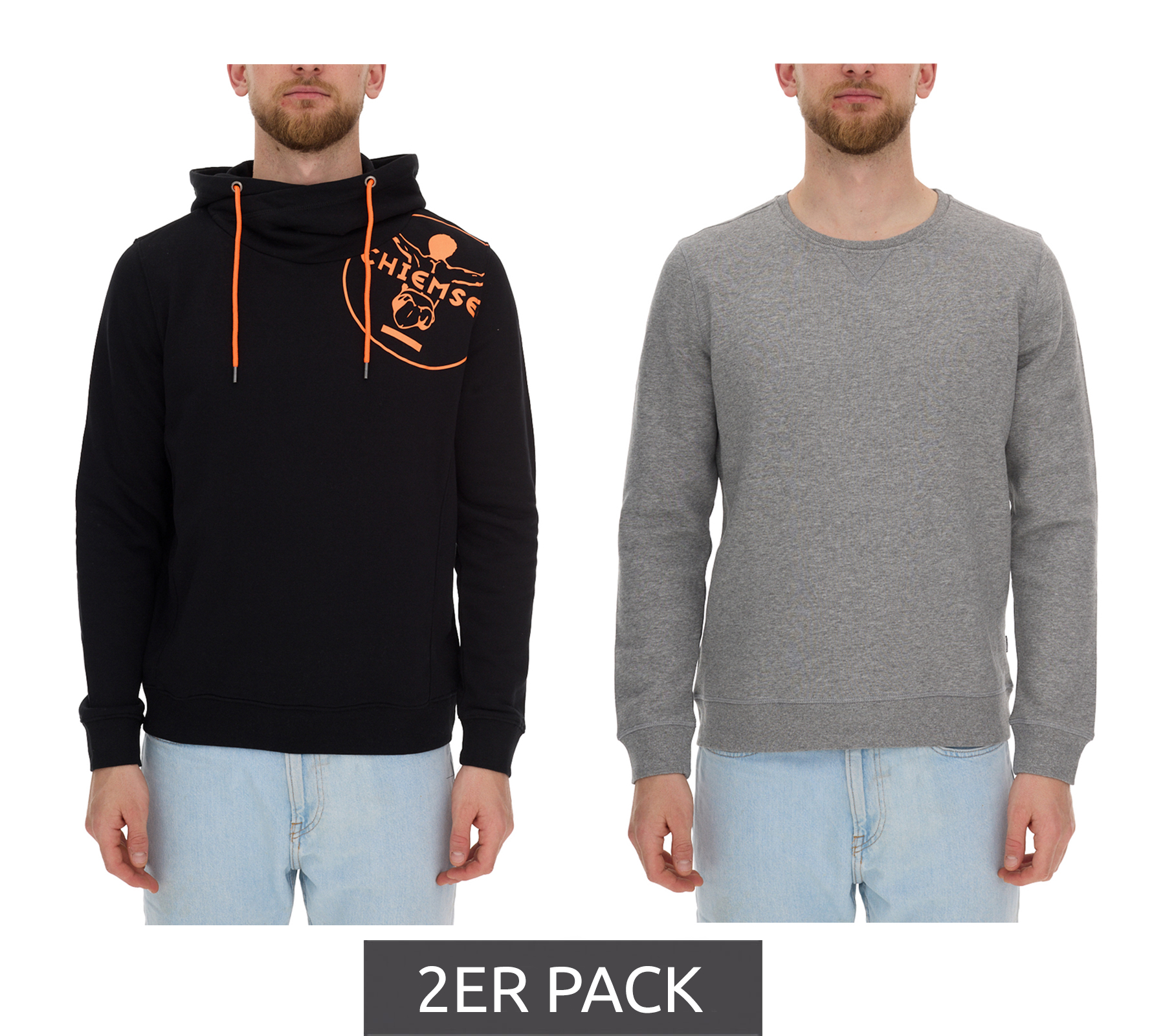 2er Pack CHIEMSEE Herren Baumwoll-Pullover Rundhals-Pullover mit farbigem Rückenprint Kapuzen-Pullover 92047217 Schwarz/Grau von CHIEMSEE